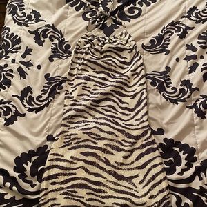 Sequins black and white zebra print halter mini dress